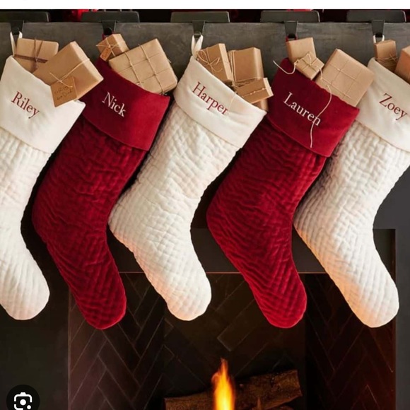 Pottery Barn Channel Quilted Velvet Stocking | Ivory | Medium - Picture 6 of 6